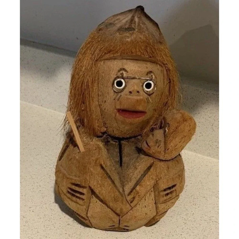 Vintage Hand Carved Tiki Monkey Piggy Bankmother And Baby